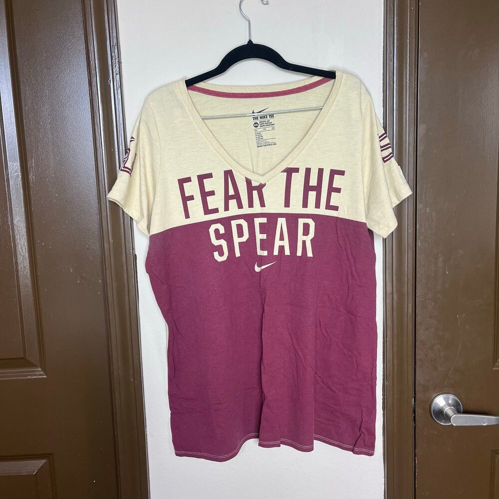 Nike FSU Florida State Seminoles Fear The Spear V-Neck Tee 2XL Gold Garnet